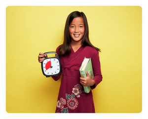 Girl with timer and book
